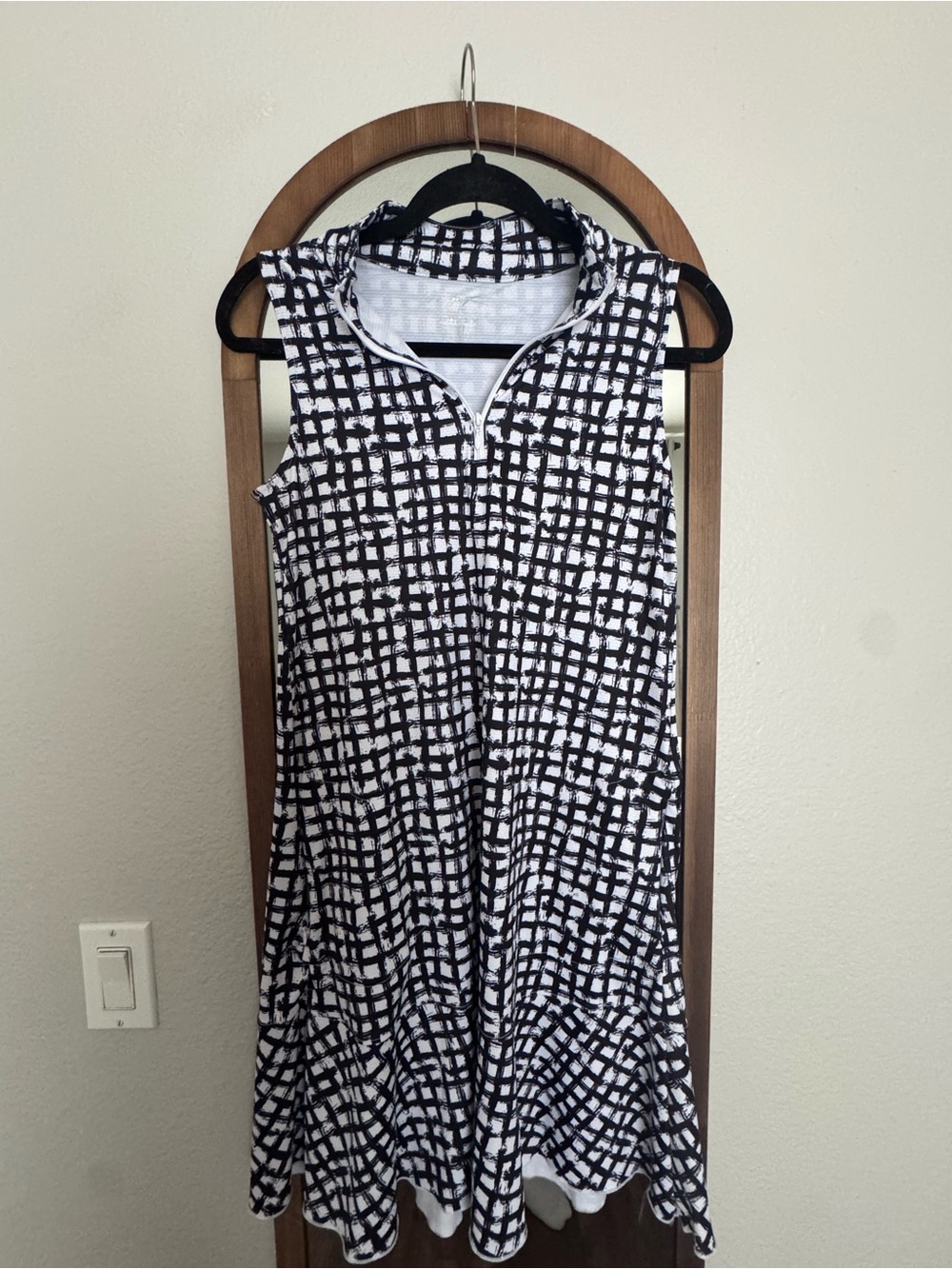 Athletic Black & White Plaid Zip Dress
